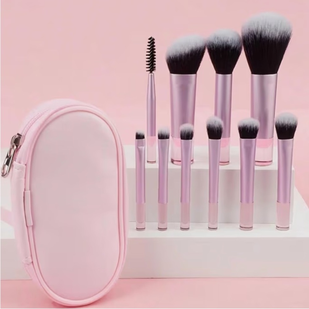 NWT No Label 10pc Makeup Brush Set with Travel Bag
